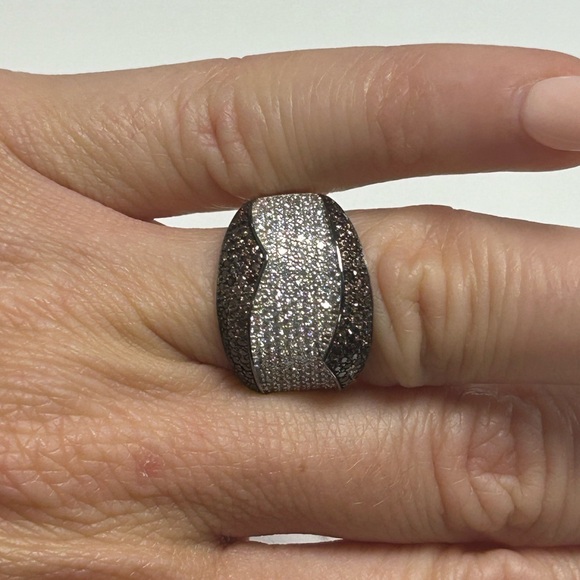 Suzy Levian Sterling Silver Brown White CZ Wide Pave Band NWT - Picture 7 of 7